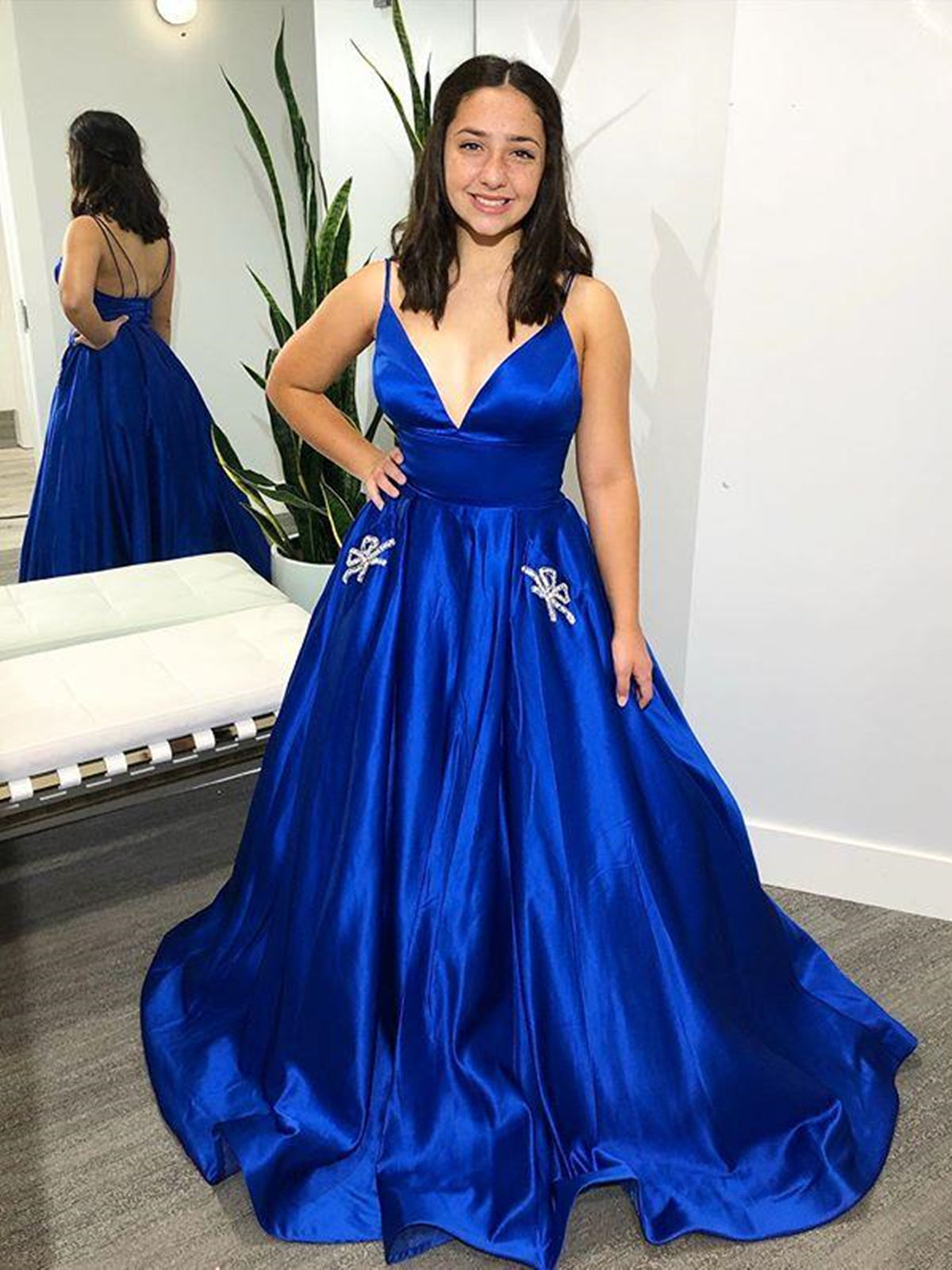 Royal Blue One Shoulder Long Sleeves Slit Prom Dress Overskirt – Ballbella